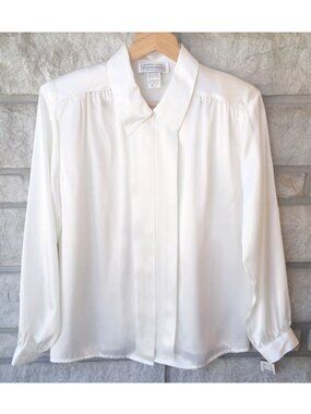Vintage Ivory Satin Button Down Blouse - NWT